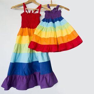 (NEW) Ruched Rainbow Maxi Dress (Adult size)